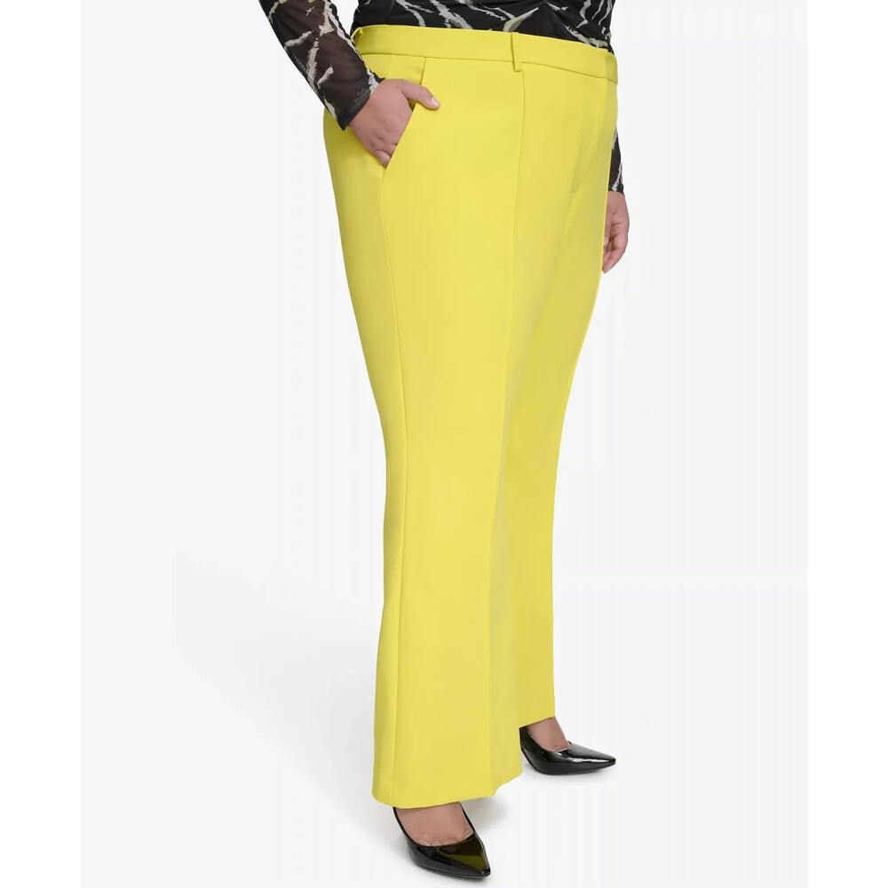 DKNY Women's Plus Size Pintucked Fit And Flare Pants Bright Yellow size 22W